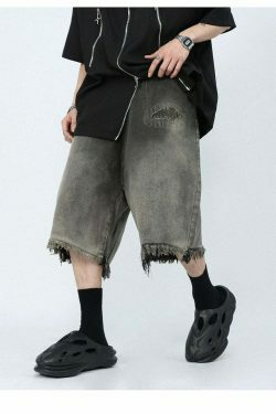 Vintage Y2K Style Extreme Wash Frayed Denim Cargo Skirt
