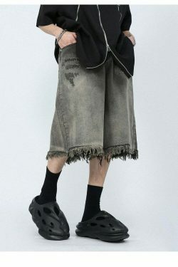 Vintage Y2K Style Extreme Wash Frayed Denim Cargo Skirt