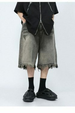Vintage Y2K Style Extreme Wash Frayed Denim Cargo Skirt