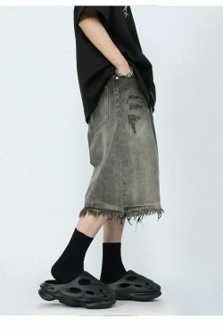 Vintage Y2K Style Extreme Wash Frayed Denim Cargo Skirt