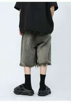 Vintage Y2K Style Extreme Wash Frayed Denim Cargo Skirt
