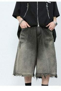Vintage Y2K Style Extreme Wash Frayed Denim Cargo Skirt