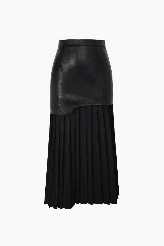 Vintage Y2K Style Faux Leather Midi Skirt - Grunge Aesthetic Contrast Pleated Fashion Vintage Y2K Style Faux Leather Midi Skirt - Grunge Aesthetic Contrast Pleated Fashion