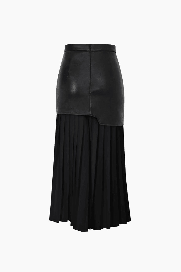 Vintage Y2K Style Faux Leather Midi Skirt - Grunge Aesthetic Contrast Pleated Fashion Vintage Y2K Style Faux Leather Midi Skirt - Grunge Aesthetic Contrast Pleated Fashion