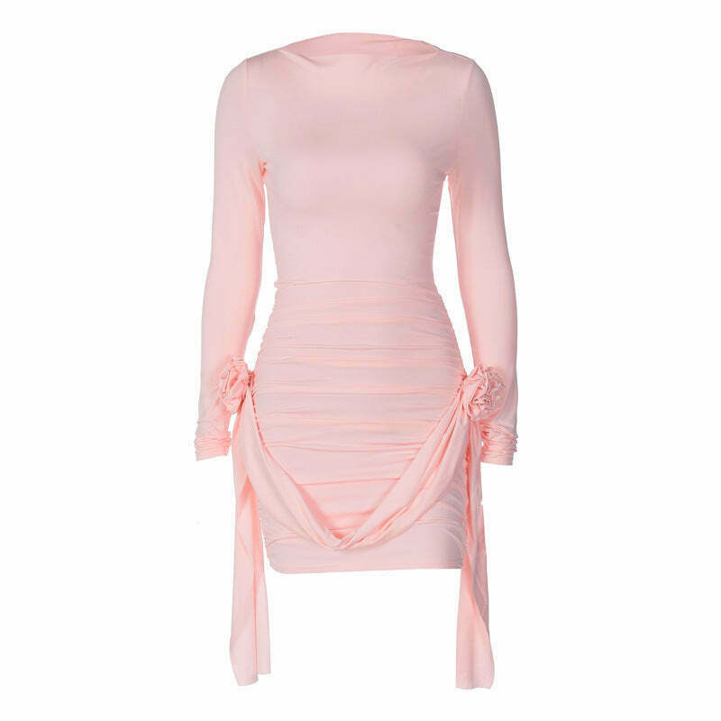 Vintage Y2K Style Long-Sleeved Dress with Coquette Aesthetic and Grunge Vibes