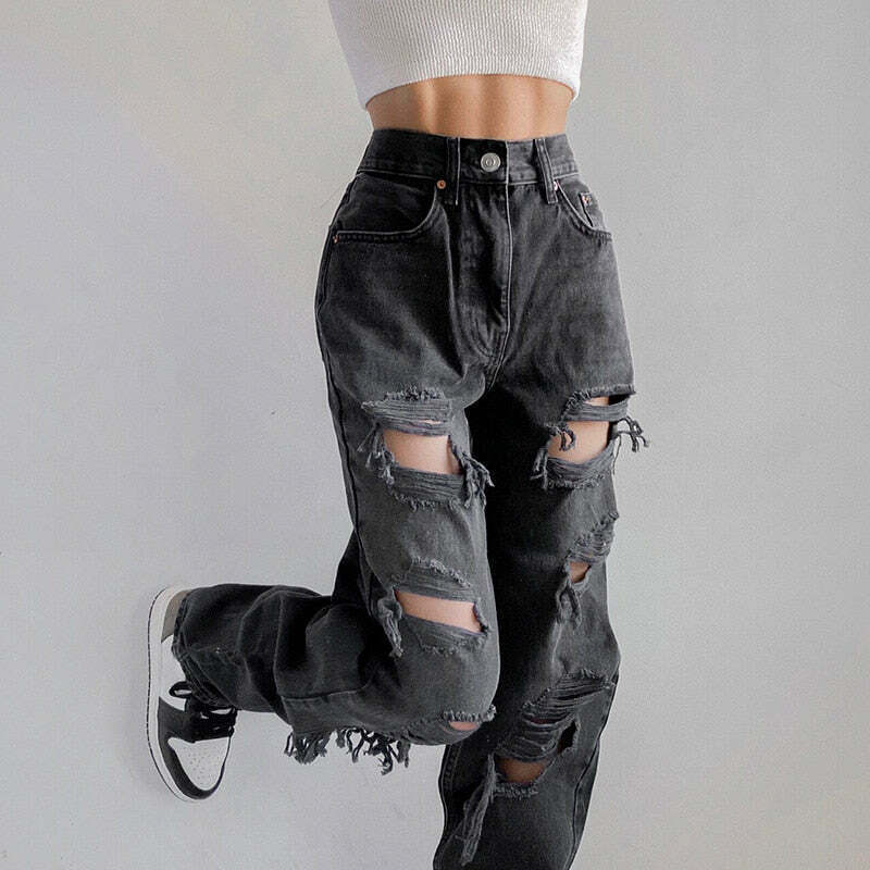 Vintage Y2K Style: Ripped Baggy Jeans - Coquette Aesthetic, Grunge Vibes, Pastel Goth Vintage Y2K Style: Ripped Baggy Jeans - Coquette Aesthetic, Grunge Vibes, Pastel Goth