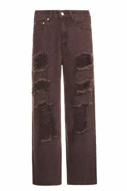 Vintage Y2K Style: Ripped Baggy Jeans - Coquette Aesthetic, Grunge Vibes, Pastel Goth