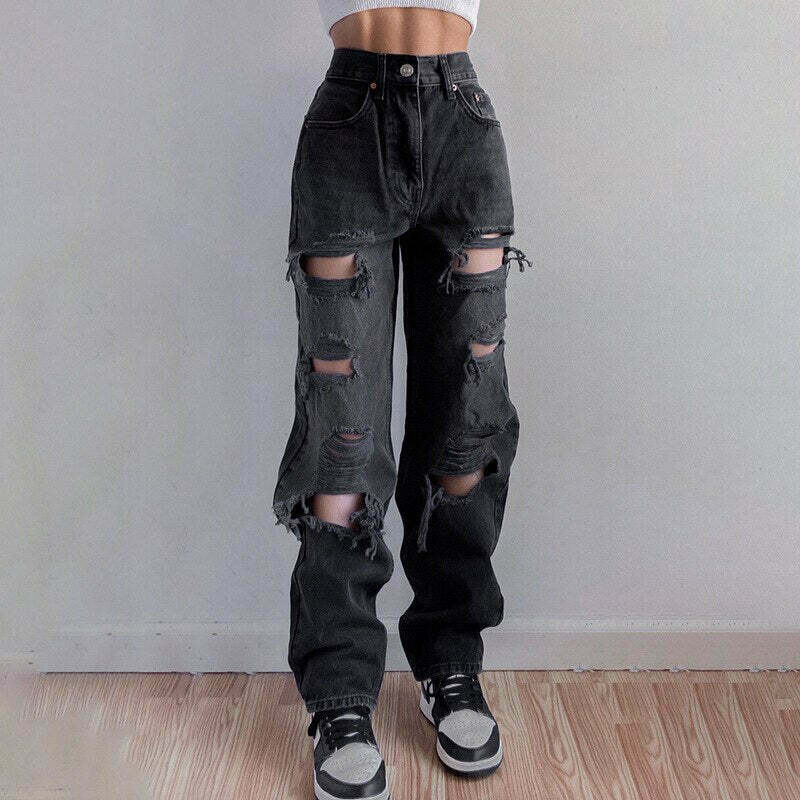 Vintage Y2K Style: Ripped Baggy Jeans - Coquette Aesthetic, Grunge Vibes, Pastel Goth Vintage Y2K Style: Ripped Baggy Jeans - Coquette Aesthetic, Grunge Vibes, Pastel Goth