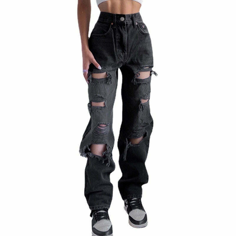 Vintage Y2K Style: Ripped Baggy Jeans - Coquette Aesthetic, Grunge Vibes, Pastel Goth Vintage Y2K Style: Ripped Baggy Jeans - Coquette Aesthetic, Grunge Vibes, Pastel Goth