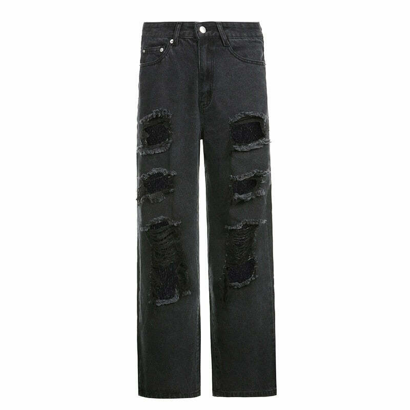 Vintage Y2K Style: Ripped Baggy Jeans - Coquette Aesthetic, Grunge Vibes, Pastel Goth Vintage Y2K Style: Ripped Baggy Jeans - Coquette Aesthetic, Grunge Vibes, Pastel Goth
