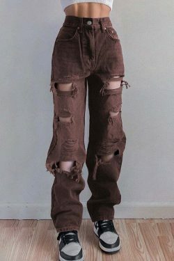 Vintage Y2K Style: Ripped Baggy Jeans - Coquette Aesthetic, Grunge Vibes, Pastel Goth
