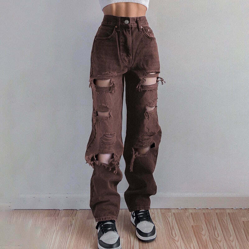 Vintage Y2K Style: Ripped Baggy Jeans - Coquette Aesthetic, Grunge Vibes, Pastel Goth Vintage Y2K Style: Ripped Baggy Jeans - Coquette Aesthetic, Grunge Vibes, Pastel Goth