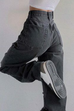 Vintage Y2K Style: Ripped Baggy Jeans - Coquette Aesthetic, Grunge Vibes, Pastel Goth