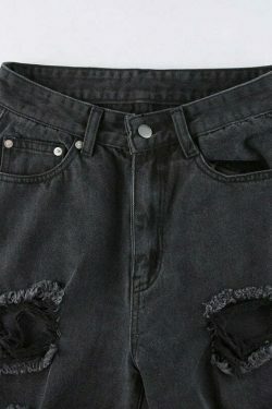Vintage Y2K Style: Ripped Baggy Jeans - Coquette Aesthetic, Grunge Vibes, Pastel Goth