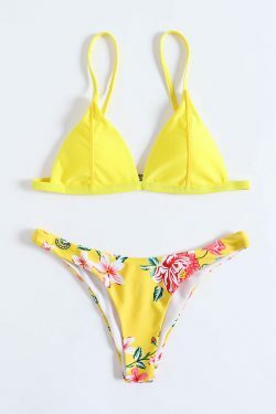 Vintage Yellow Floral Bandeau Bikini Set - Y2K Fashion Swimwear for Women