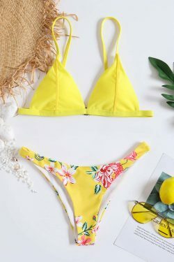 Vintage Yellow Floral Bandeau Bikini Set - Y2K Fashion Swimwear for Women