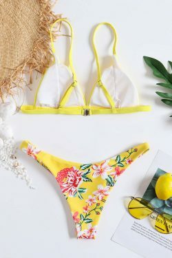 Vintage Yellow Floral Bandeau Bikini Set - Y2K Fashion Swimwear for Women
