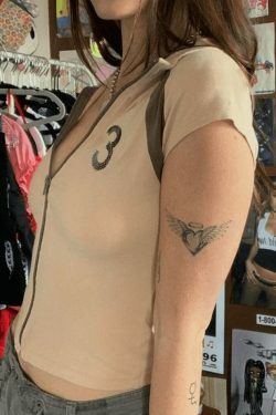 Vintage Zip Up Crop Top - Y2K Aesthetic Grunge Style Coquette Fashion Women's Clothing