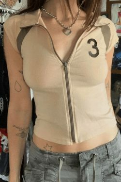 Vintage Zip Up Crop Top - Y2K Aesthetic Grunge Style Coquette Fashion Women's Clothing
