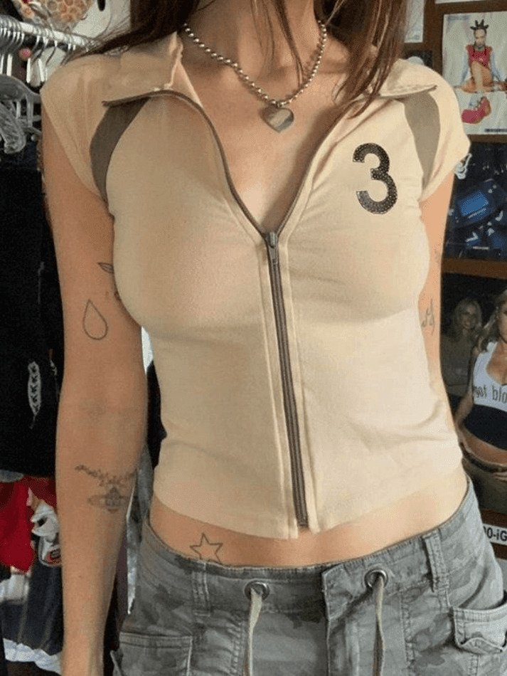 Vintage Zip Up Crop Top - Y2K Aesthetic Grunge Style Coquette Fashion Women's Clothing Vintage Zip Up Crop Top - Y2K Aesthetic Grunge Style Coquette Fashion Women's Clothing