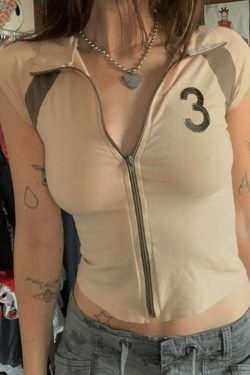 Vintage Zip Up Crop Top - Y2K Aesthetic Grunge Style Coquette Fashion Women's Clothing