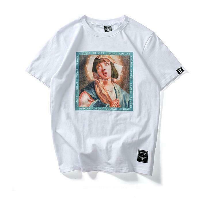 Virgin Mary x Pulp Fiction Print Tee - Y2K Aesthetic Grunge Style Coquette Fashion Virgin Mary x Pulp Fiction Print Tee - Y2K Aesthetic Grunge Style Coquette Fashion