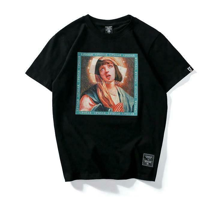 Virgin Mary x Pulp Fiction Print Tee - Y2K Aesthetic Grunge Style Coquette Fashion Virgin Mary x Pulp Fiction Print Tee - Y2K Aesthetic Grunge Style Coquette Fashion