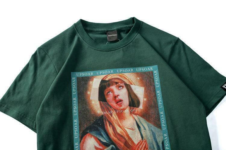 Virgin Mary x Pulp Fiction Print Tee - Y2K Aesthetic Grunge Style Coquette Fashion Virgin Mary x Pulp Fiction Print Tee - Y2K Aesthetic Grunge Style Coquette Fashion