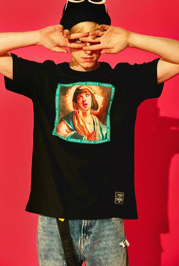 Virgin Mary x Pulp Fiction Print Tee - Y2K Aesthetic Grunge Style Coquette Fashion Virgin Mary x Pulp Fiction Print Tee - Y2K Aesthetic Grunge Style Coquette Fashion