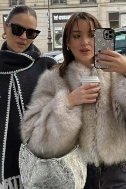 Vivid Vista Gradient Fur Jacket - Y2K Fashion Statement with Coquette and Grunge Aesthetic