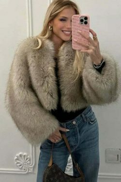 Vivid Vista Gradient Fur Jacket - Y2K Fashion Statement with Coquette and Grunge Aesthetic