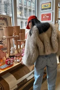 Vivid Vista Gradient Fur Jacket - Y2K Fashion Statement with Coquette and Grunge Aesthetic