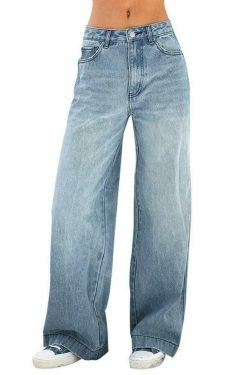 Washed Vintage Blue Boyfriend Jeans: Y2K Fashion Staple for Coquette Aesthetic & Grunge Style