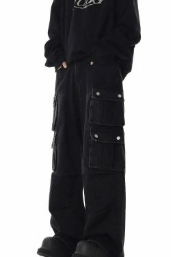 Washed Y2K Cargo Jeans: Coquette Aesthetic with Grunge & Pastel Goth Vibes