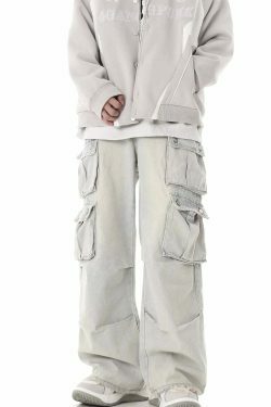 Washed Y2K Cargo Jeans: Coquette Aesthetic with Grunge & Pastel Goth Vibes