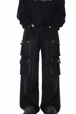 Washed Y2K Cargo Jeans: Coquette Aesthetic with Grunge & Pastel Goth Vibes