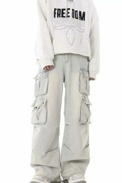 Washed Y2K Cargo Jeans: Coquette Aesthetic with Grunge & Pastel Goth Vibes