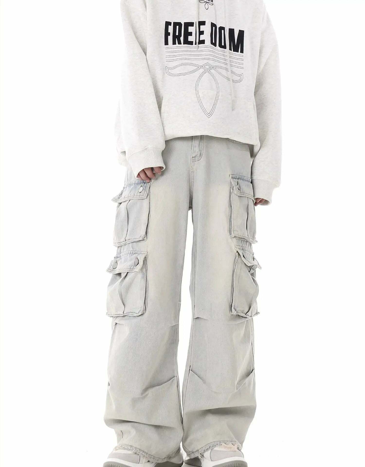 Washed Y2K Cargo Jeans: Coquette Aesthetic with Grunge & Pastel Goth Vibes