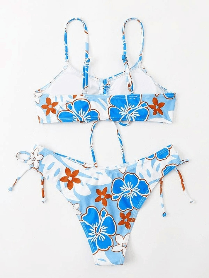 Wave Floral Print Bikini Set for Y2K Fashion Enthusiasts - Coquette Aesthetic Swimwear Wave Floral Print Bikini Set for Y2K Fashion Enthusiasts - Coquette Aesthetic Swimwear