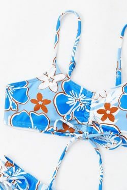 Wave Floral Print Bikini Set for Y2K Fashion Enthusiasts - Coquette Aesthetic Swimwear