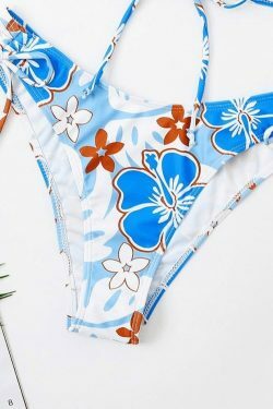 Wave Floral Print Bikini Set for Y2K Fashion Enthusiasts - Coquette Aesthetic Swimwear