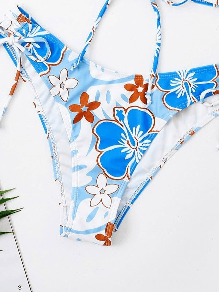 Wave Floral Print Bikini Set for Y2K Fashion Enthusiasts - Coquette Aesthetic Swimwear Wave Floral Print Bikini Set for Y2K Fashion Enthusiasts - Coquette Aesthetic Swimwear