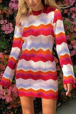 Wave Knitted Backless Red Mini Dress - Y2K Fashion Aesthetic - Coquette Grunge Outfit