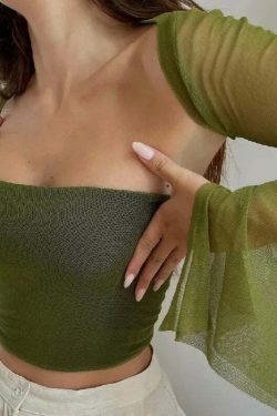 Whimsical Mesh Crop Top & Flares: Y2K Fashion Statement for Women