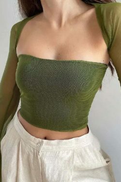 Whimsical Mesh Crop Top & Flares: Y2K Fashion Statement for Women