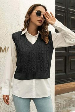 Whisper Weave V-Neck Vest in Coquette Aesthetic: Y2K Fashion Staple for Women's Niche Style