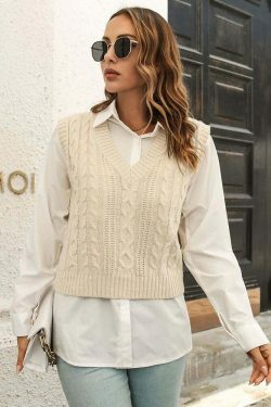 Whisper Weave V-Neck Vest in Coquette Aesthetic: Y2K Fashion Staple for Women's Niche Style