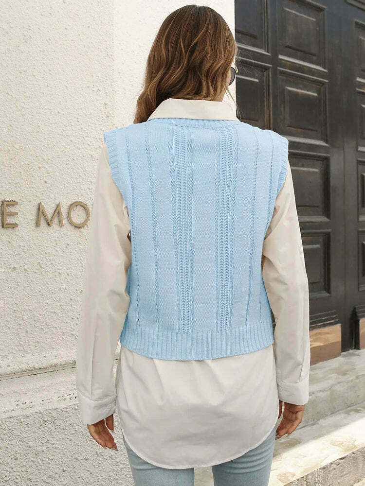 Whisper Weave V-Neck Vest in Coquette Aesthetic: Y2K Fashion Staple for Women's Niche Style Whisper Weave V-Neck Vest in Coquette Aesthetic: Y2K Fashion Staple for Women's Niche Style