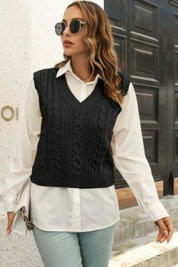 Whisper Weave V-Neck Vest in Coquette Aesthetic: Y2K Fashion Staple for Women's Niche Style