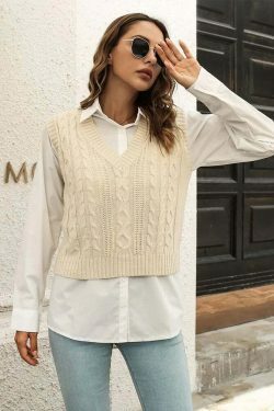 Whisper Weave V-Neck Vest in Coquette Aesthetic: Y2K Fashion Staple for Women's Niche Style